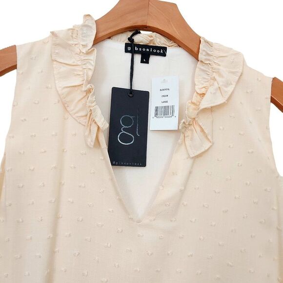Gibsonlook Sleeveless Blouse Womens Large Beige V-Neck Lined Lightweight Boho - Picture 3 of 8